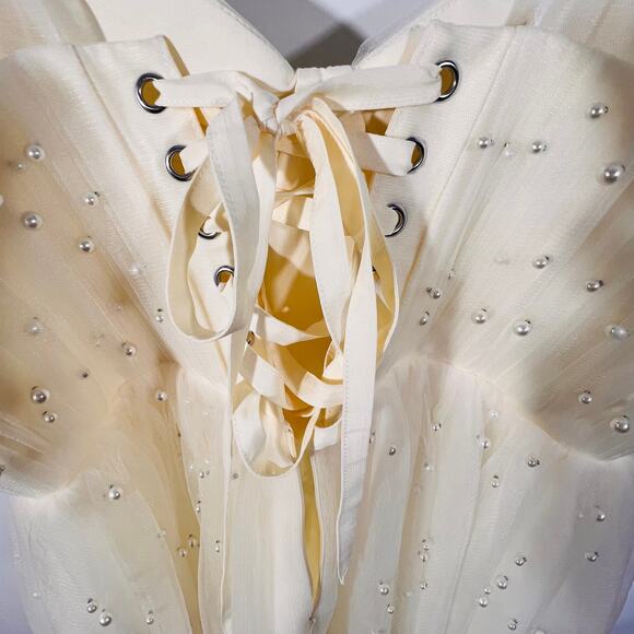 Ava Gowns Pearl Mini Dress Ivory Tulle Lace Up Back Coquette Bridal Size 16 New - Picture 7 of 16